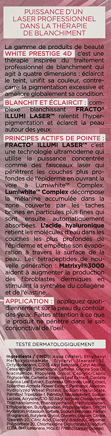 کرم روشن کننده دور چشم اولاین وایت پرستیژ Eveline White Prestige 4D حجم 20 میلی لیتر