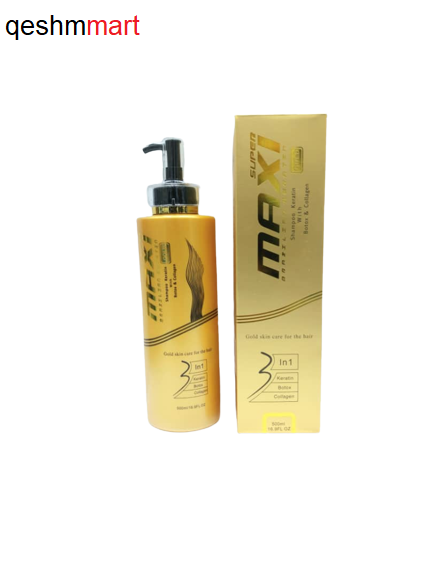 شامپو سه کاره مکسی گلد حاوی کراتین وبوتاکس و کلاژن 500 میلی لیتر