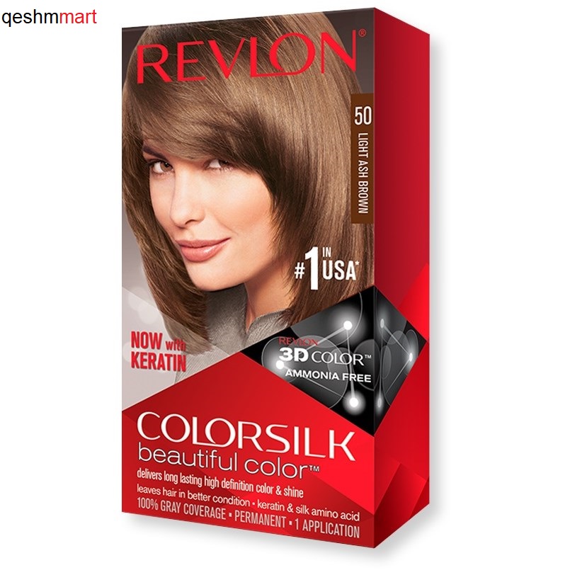 کیت رنگ موی بدون آمونیاک رولون شماره 50 قهوه ای خاکستری روشن Revlon Colorsilk