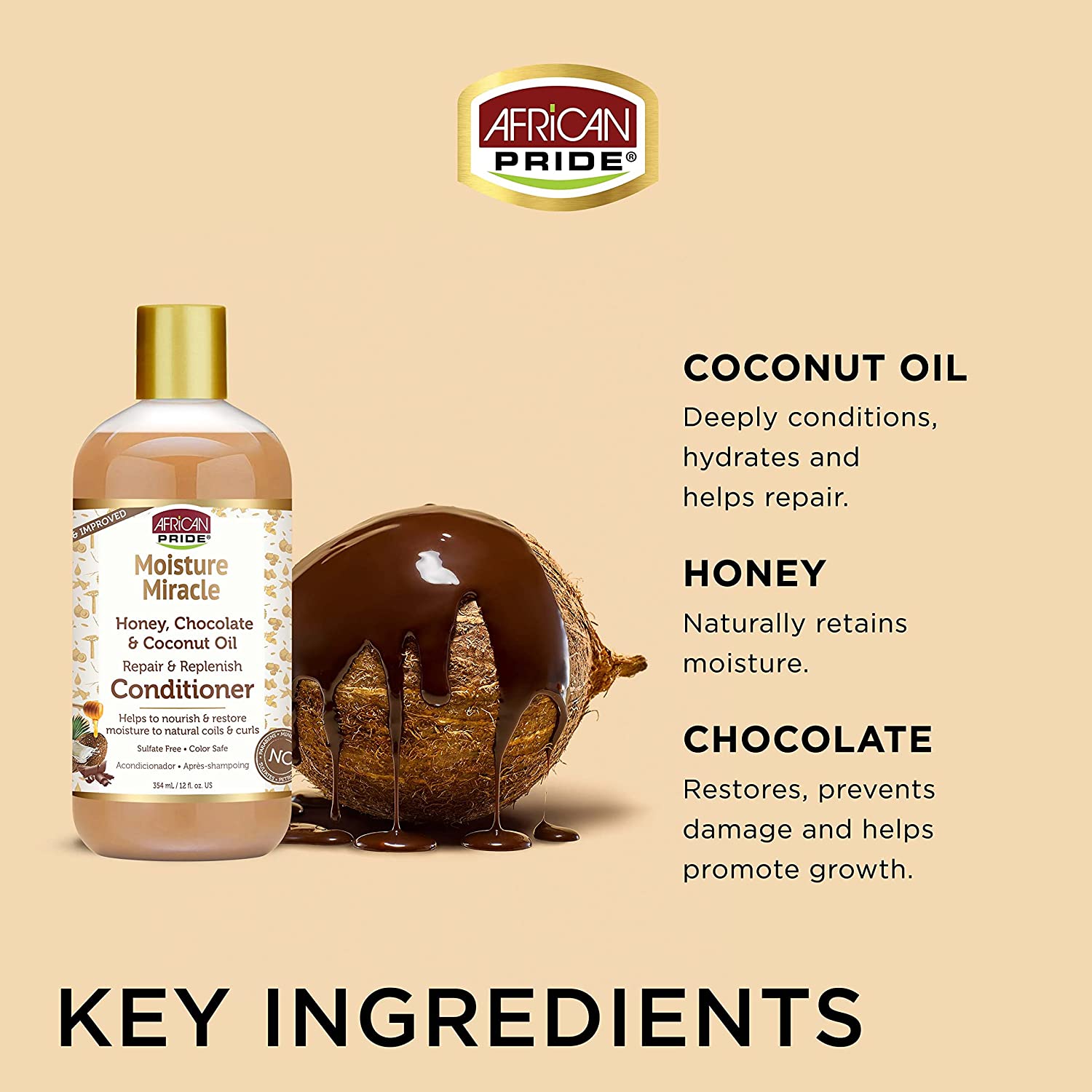 کاندیشنر آفریکن پراید African Pride Moisture Miracle Honey, Chocolate & Coconut Oil Conditioner