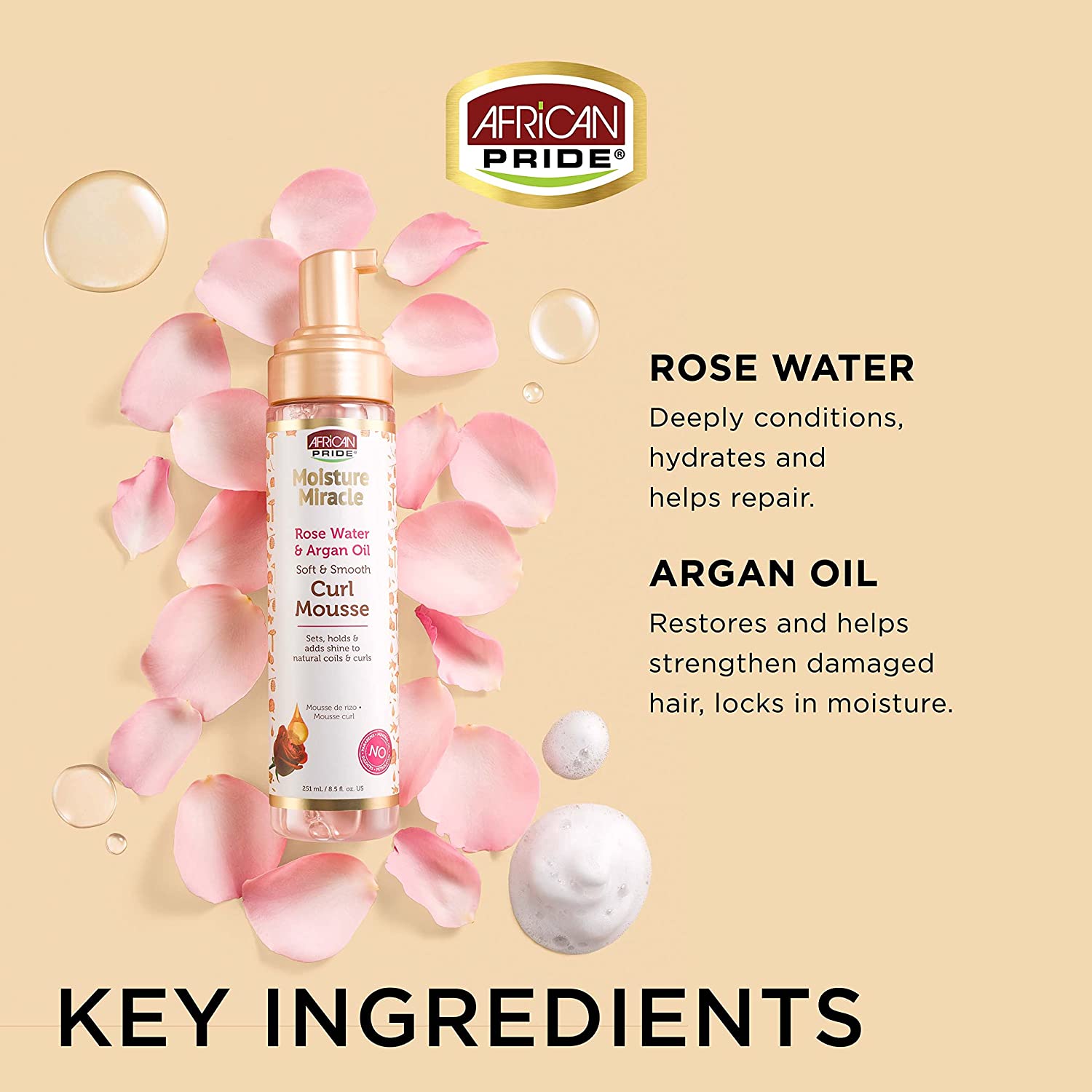موس مو آفریکن پراید African Pride Moisture Miracle Rose Water & Argan Oil Curl Mousse