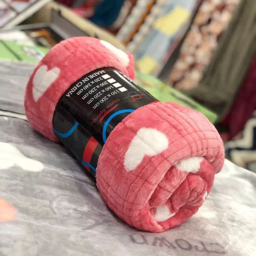 پتوی مسافرتی یکنفره طرح قلب رنگ صورتی