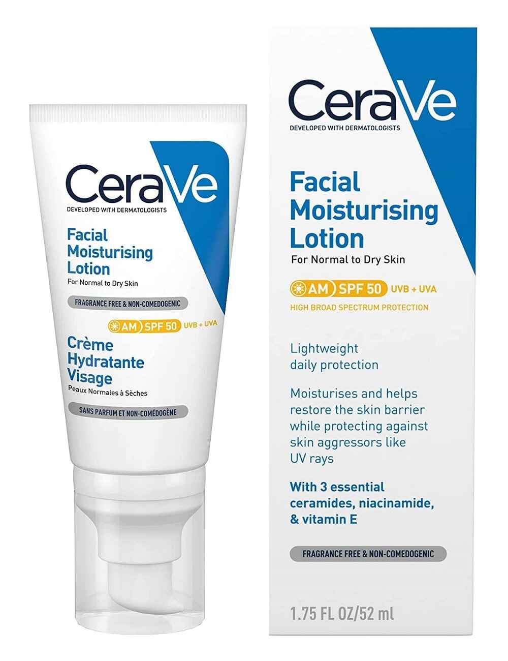 ضد آفتاب و مرطوب کننده و آبرسان روزانه سراوی Cerave حاوی SPF50+ و SPF25+ حجم 52 میل