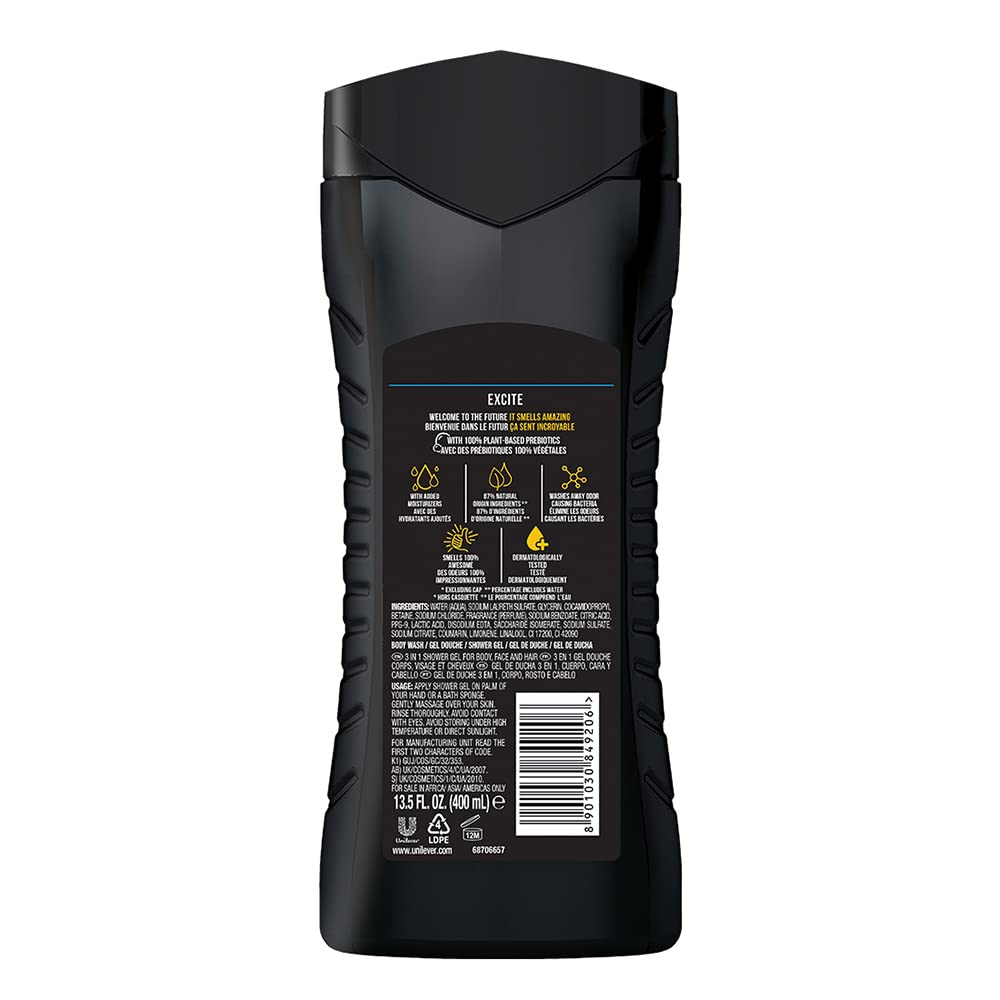Axe Africa 3 In 1 Body, Face & Hair Wash for Men, Long-Lasting Refreshing Mandarin & Sandalwood Fragrance