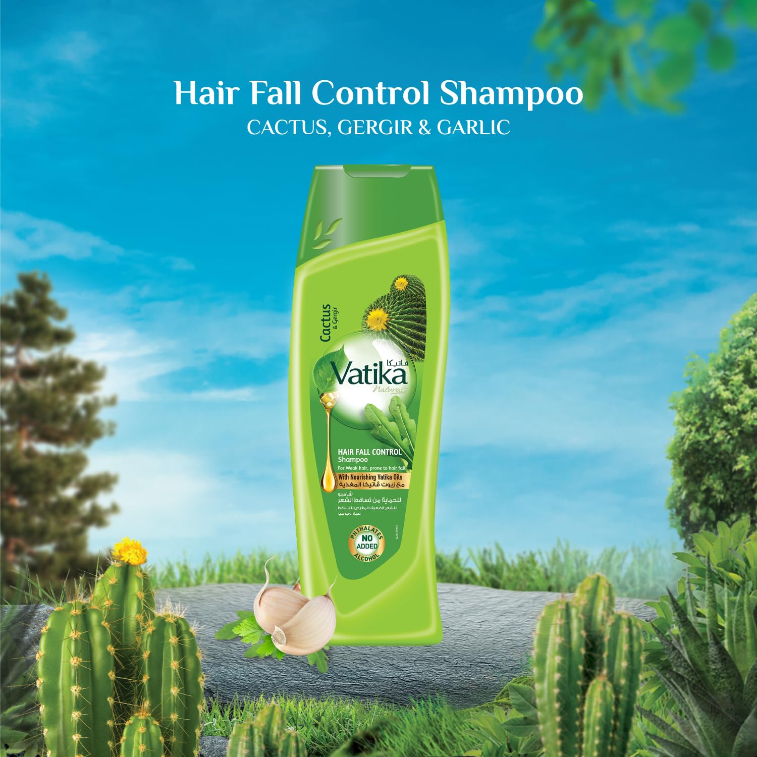 ADAM ZAC Vatika Naturals Cactus & Gergir Shampoo Hair Fall Control, 400 Ml