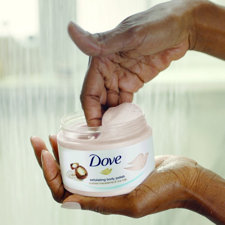 dove exfoliating body polish crushed macadamia & rice milk 